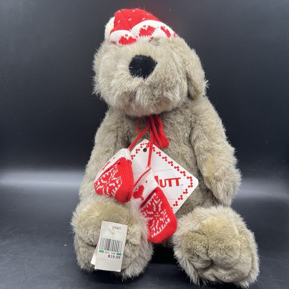 16" Kris Mutt Target Vintage Plush Stuffed Animal Christmas Dog Knit Hat Mittens